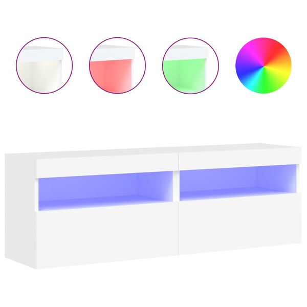 vidaXL TV Wall Cabinets with LED Lights 2 pcs White 60x30x40 cm