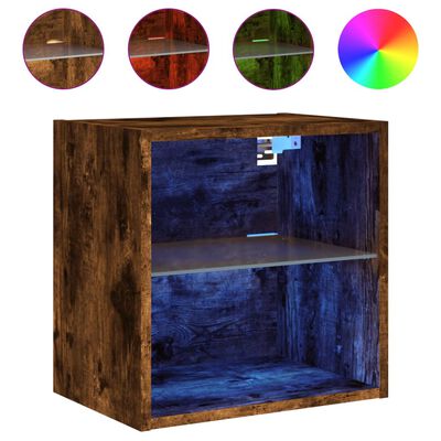 vidaXL Bedside Cabinets with LED Lights Wall-mounted 2 pcs Smoked Oak