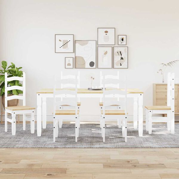 vidaXL 7 Piece Dining Set Panama White Solid Wood Pine