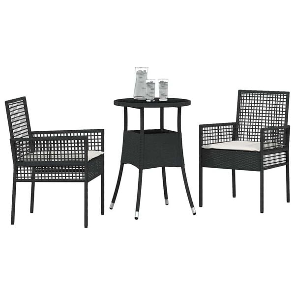 vidaXL Garden Dining Set 3 pcs Black Poly Rattan