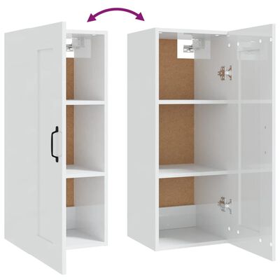 vidaXL Hanging Cabinet High Gloss White 35x34x90 cm Engineered Wood