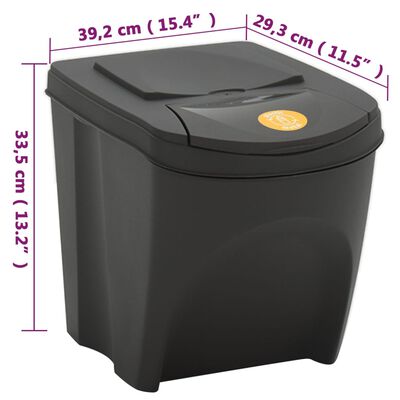 vidaXL Stackable Garbage Bin Boxes 3 pcs Grey 75 L Polypropylene