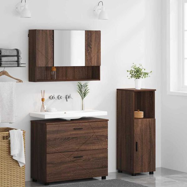 vidaXL Bathroom Furniture Set with Drawer with Shelf 3 pcs Brown Oak