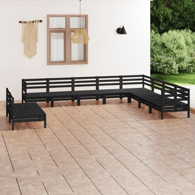 vidaXL 10 Piece Garden Lounge Set Solid Pinewood Black