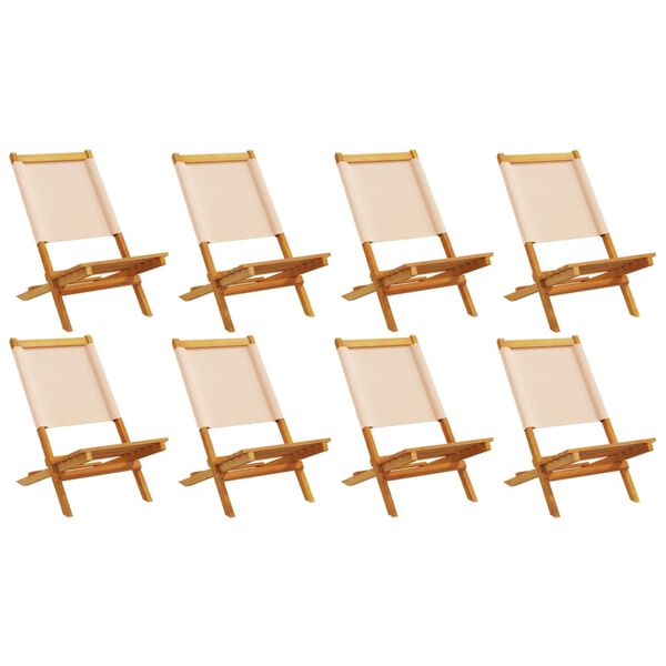 vidaXL Folding Garden Chairs 8 pcs Beige Fabric and Solid Wood