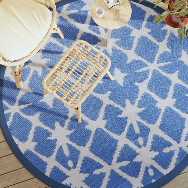 vidaXL Outdoor Carpet ARAKIL Blue and White Ø200 cm PP