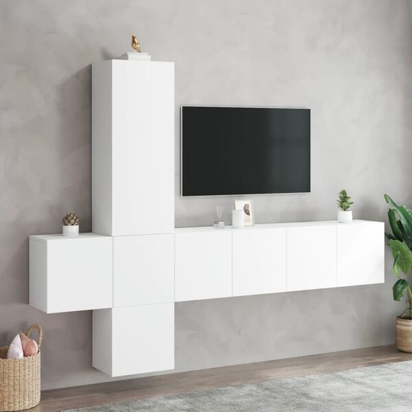 vidaXL 5 Piece TV Wall Units White Engineered Wood