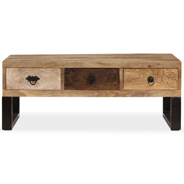 vidaXL Coffee Table with 3 Drawers Solid Mango Wood 90x50x35 cm