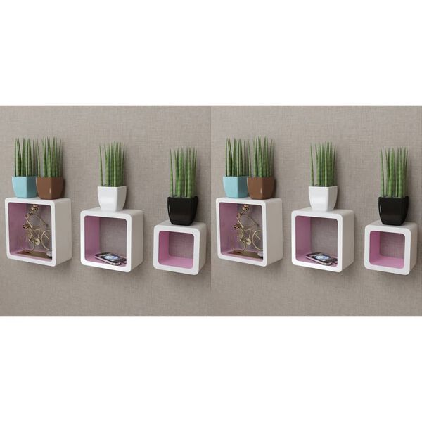 vidaXL Wall Cube Shelves 6 pcs White and Pink