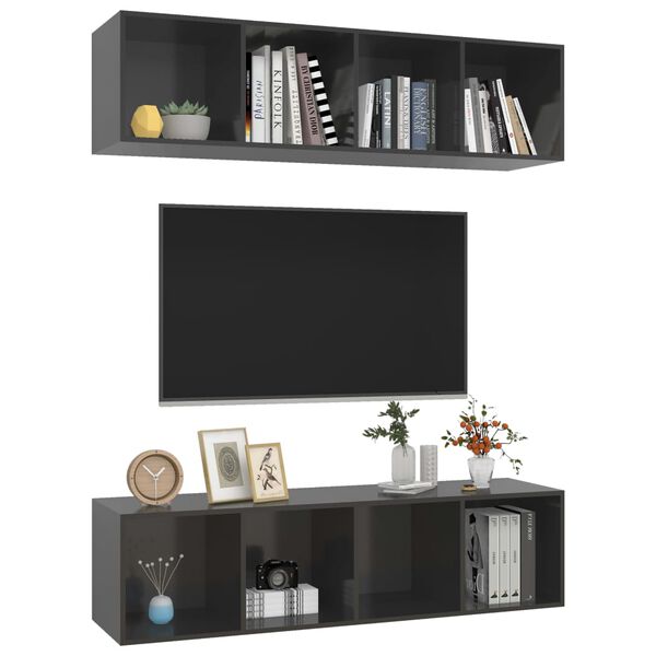 vidaXL Wall-mounted TV Cabinets 2 pcs High Gloss Grey Engineered Wood