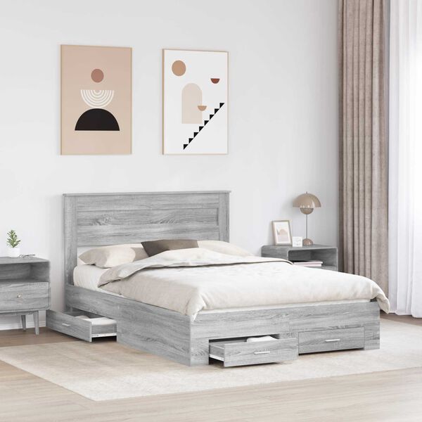 vidaXL Bed Frame with Drawer Grey Sonoma 140 x 200 cm Engineered Wood