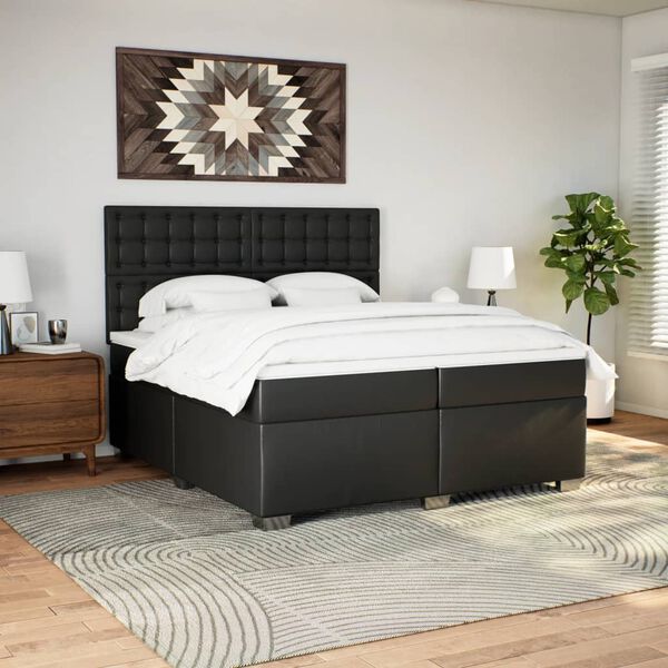 vidaXL Box Spring Bed with Mattress Black 200x200 cm Faux Leather