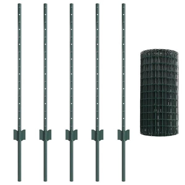 vidaXL Fence with Post Green 0.8 x 10 m Steel and PVC