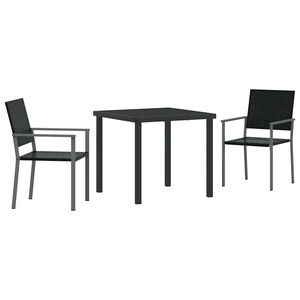 vidaXL Garden Dining Set 3 pcs Black PE Rattan