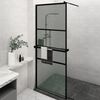 vidaXL Walk-in Shower Wall with Shelf Black 80x195cm ESG Glass&Aluminium