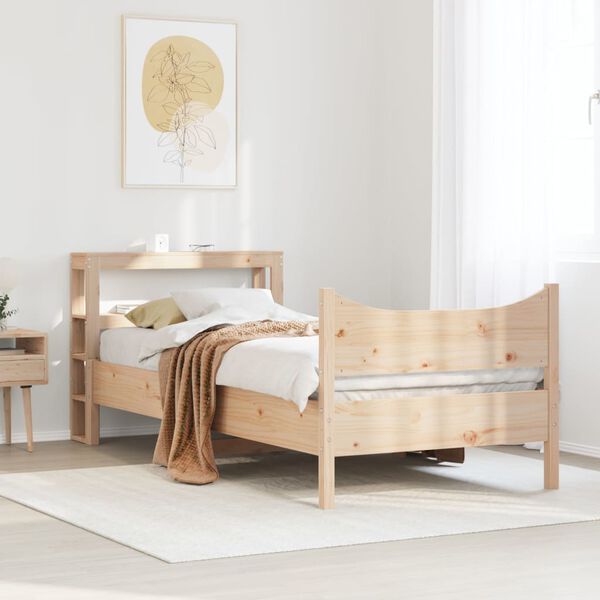 vidaXL Bed Frame with Headboard 90x190 cm Single Solid Wood Pine