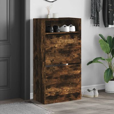 vidaXL Shoe Cabinet Smoked Oak 60x34x116 Engineered Wood