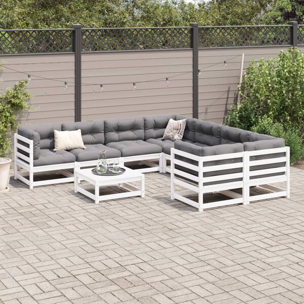 vidaXL 9 Piece Garden Sofa Set White Solid Wood Pine