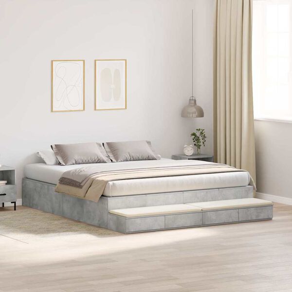 vidaXL Storage Bed Frame Concrete Grey 200 cm Engineered Wood