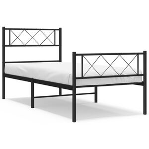 vidaXL Metal Bed Frame without Mattress with Footboard Black 90x200cm
