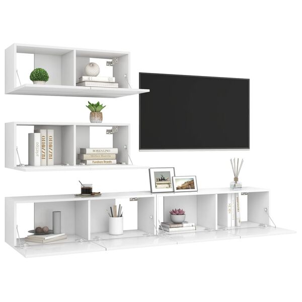 vidaXL 4 Piece TV Cabinet Set White Engineered Wood