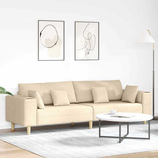 vidaXL Fabric Sofa with Cushion Cream 208 cm Fabric