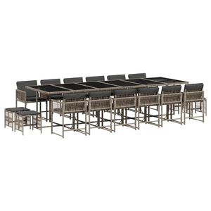 vidaXL 17 Piece Garden Dining Set with Cushions Grey Poly Rattan