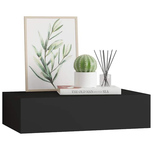 vidaXL Wall-mounted Drawer Shelf Black 40x23.5x10cm MDF