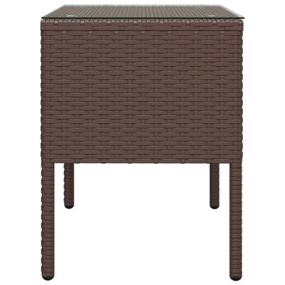 vidaXL Side Table Brown 53x37x48 cm Poly Rattan and Tempered Glass