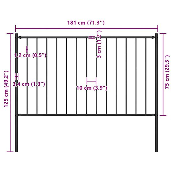 vidaXL Fence Panel with Posts Powder-coated Steel 1.81x0.75 m Black