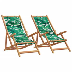 vidaXL Folding Chairs 2 pcs Leaf Pattern Fabric and Solid Wood