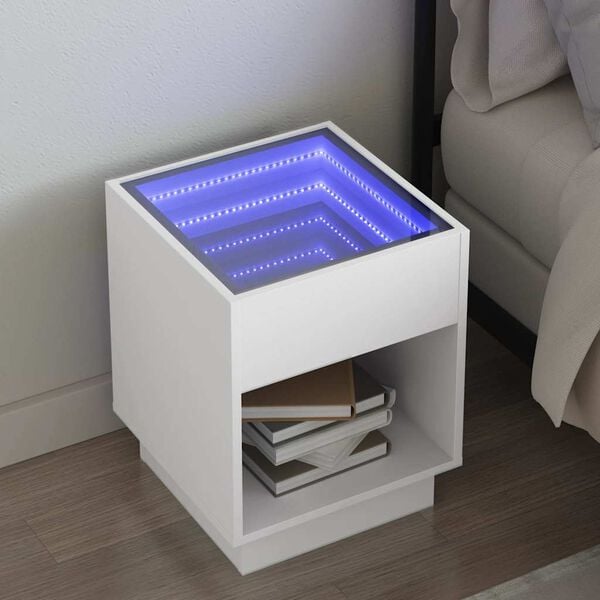 vidaXL Bedside Table with Infinity LED White 40x40x50 cm