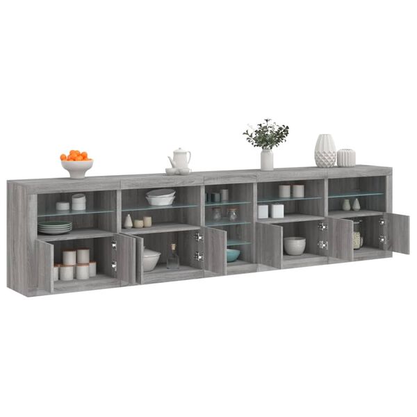 vidaXL Sideboard with LED Lights Grey Sonoma 283x37x67 cm