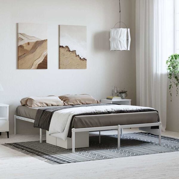 vidaXL Metal Bed Frame without Mattress White 135x190cm