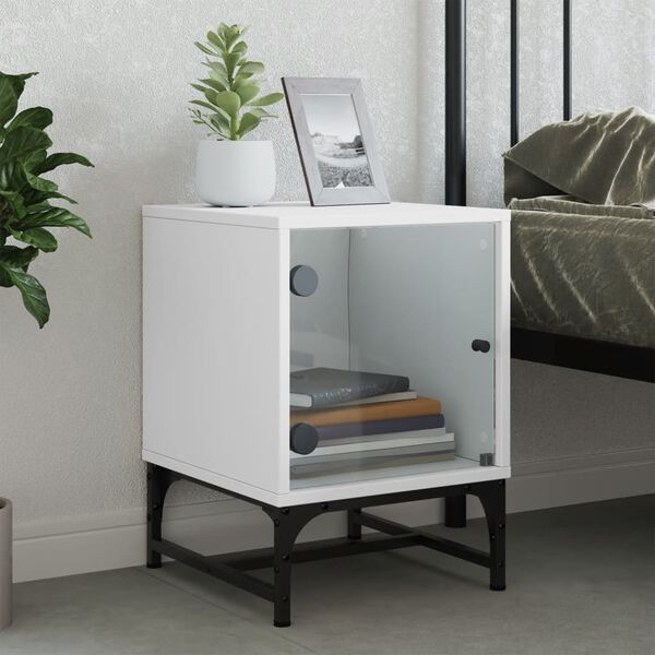vidaXL Bedside Cabinet with Glass Door White 35x37x50 cm