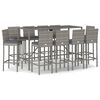 vidaXL 11 Piece Garden Bar Set with Cushions Grey Poly Rattan