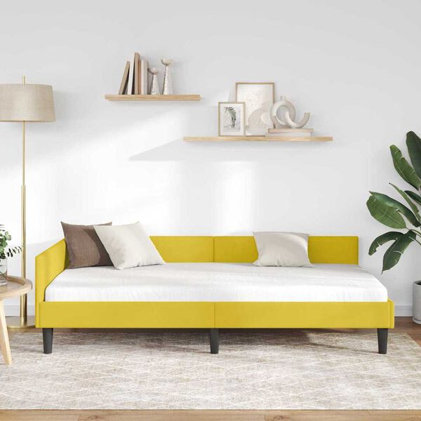 vidaXL Corner Bed Frame with Headboard Yellow 100 cm x 200 cm Velvet