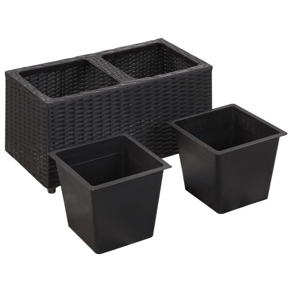 vidaXL Garden Raised Bed with 2 Pots 60x30x36 cm Poly Rattan Black