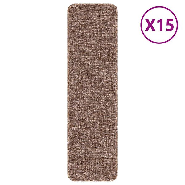 vidaXL Anti-slip Stair Mats Latex backing 15 pcs Brown 75 x 20 cm PP