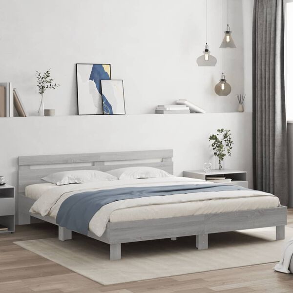 vidaXL Bed Frame without Mattress Grey Sonoma 180x200 cm Super King