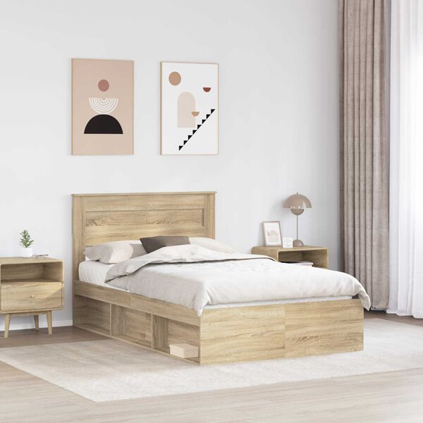 vidaXL Bed Frame with Storage Sonoma Oak 135 x 190 cm Solid Pine Wood