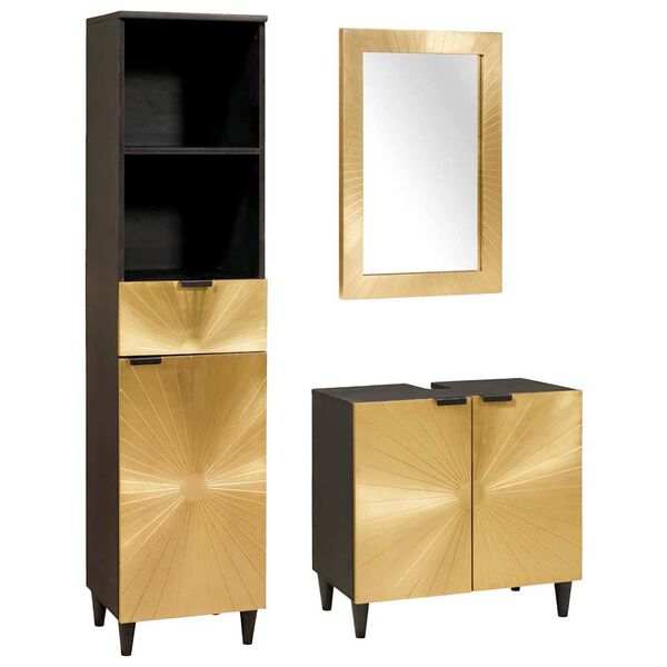 vidaXL Bathroom Cabinet Set 3 pcs Black and Gold Solid Mango Wood