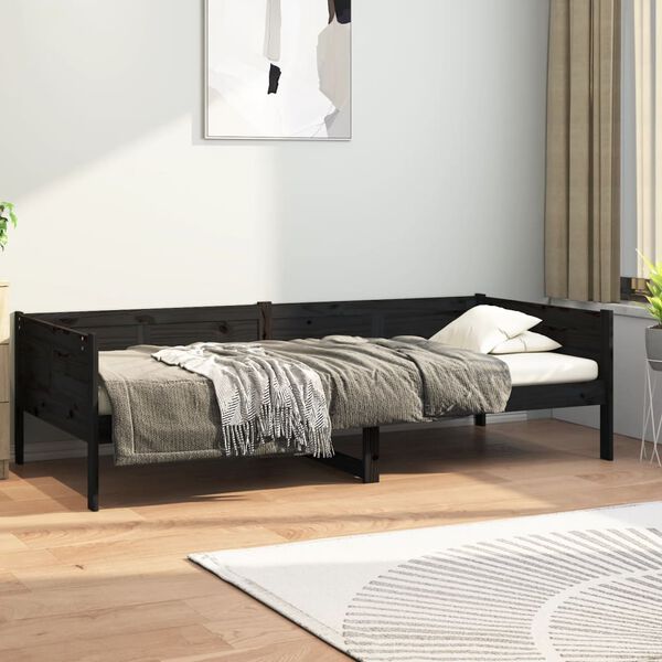 vidaXL Day Bed without Mattress Black Solid Wood Pine 90x190 cm Single