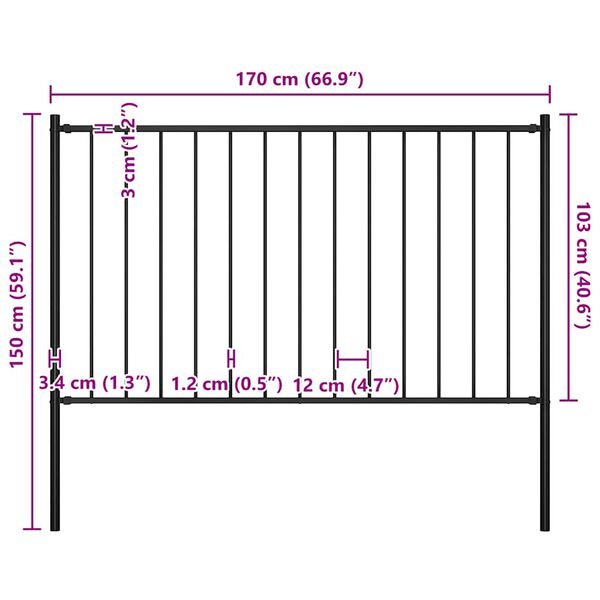 vidaXL Fence Panel Woerden with Posts Steel 1.7x1 m Black