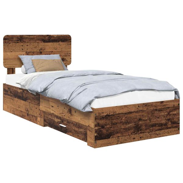 vidaXL Bed Frame with Headboard Old Wood 90 x 200 cm Engineered Wood