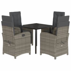 vidaXL 5 Piece Garden Dining Set with Cushions Grey Poly Rattan