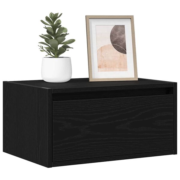 vidaXL Wall-mounted Bedside Cabinet with LED Lights Black Oak