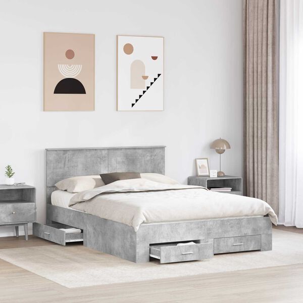 vidaXL Bed Frame Concrete Grey 160 x 200 cm Engineered Wood
