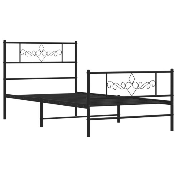 vidaXL Metal Bed Frame without Mattress with Footboard Black 75x190cm