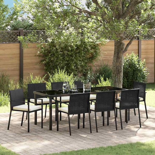 vidaXL Garden Dining Set 9 pcs Black Powder-Coated Steel